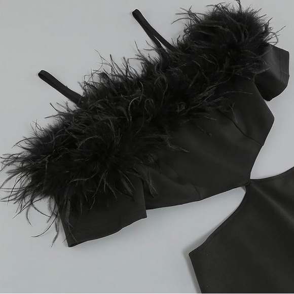 JESSICA BARA VANYA CUT OUT FEATHER MAXI DRESS - Picture 8 of 8